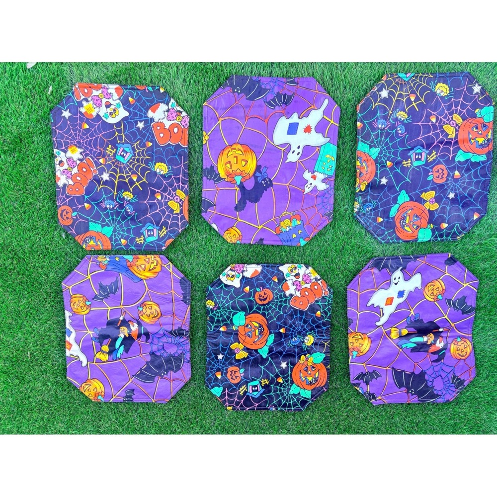 Vintage Halloween Placemats Set of 6 Reversible Purple Black Witch Ghost Boo - Picture 2 of 16